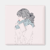 Mädchen mit Schal und Buch Magnet (Vorne)