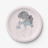 Mädchen mit Schal und Buch Pappteller (Vorderseite)