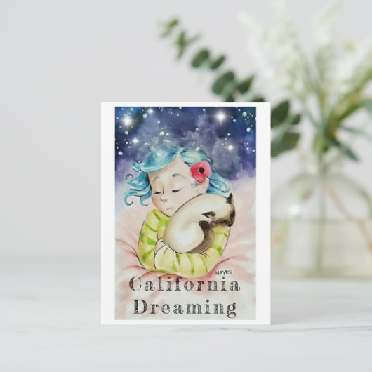 Mädchen mit Schlafkatze Postkarte (Stehend Vorderseite)