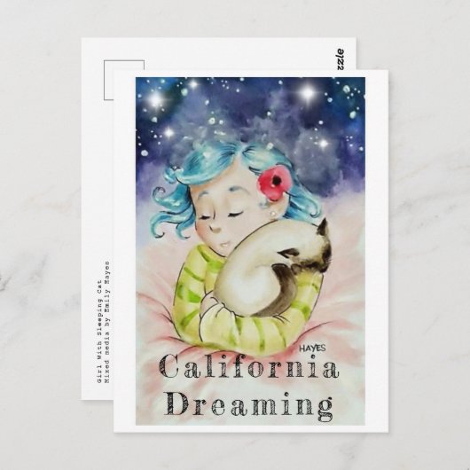 Mädchen mit Schlafkatze Postkarte (Vorne/Hinten)