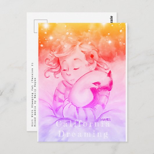 Mädchen mit Schlafkatze (Version 2) Postkarte (Vorne/Hinten)