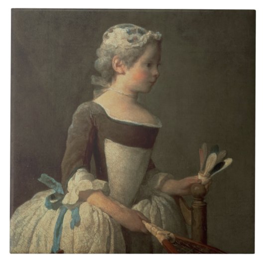 Mädchen mit Schläger und Shuttlecock Fliese (Vorderseite)