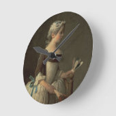 Mädchen mit Schläger und Shuttlecock Runde Wanduhr (Winkel)