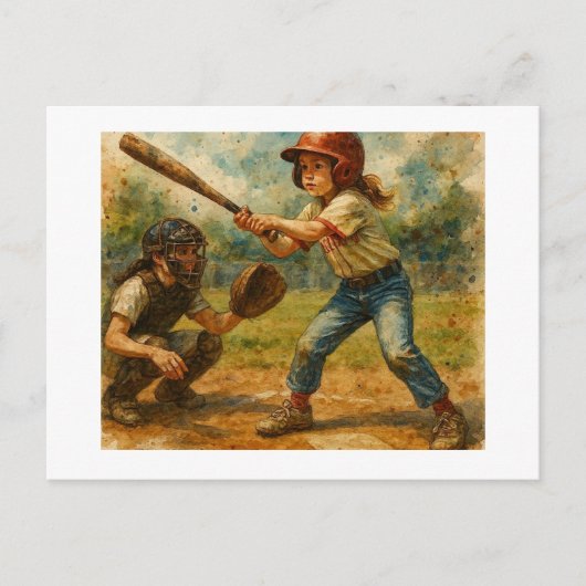 Mädchen mit Schlagholz,  Postkarte (Vorderseite)