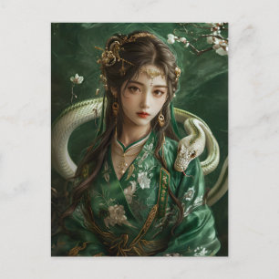 Mädchen-mit-Schlange-Chinesischer-Tierkreis-Kunst Postkarte