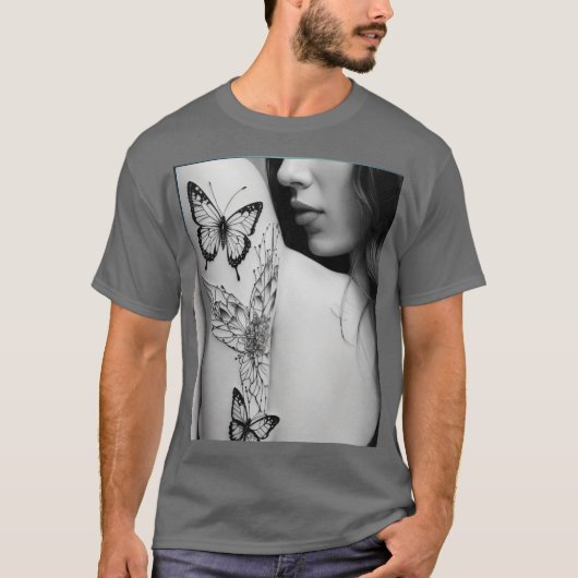 Mädchen mit Schmetterling und Blumendesign T T-Shirt (Vorderseite)