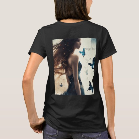 Mädchen mit Schmetterling und Blumendesign T T-Shirt (Rückseite)