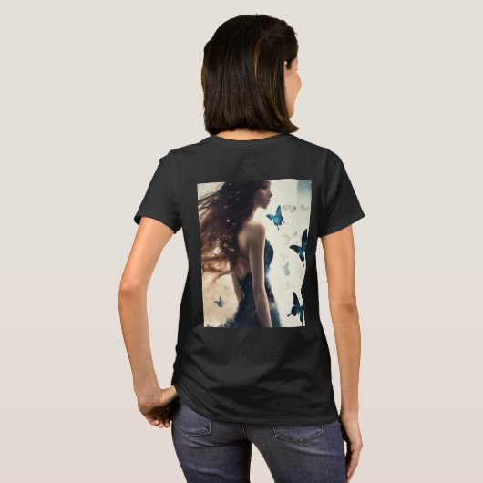 Mädchen mit Schmetterling und Blumendesign T T-Shirt (Schwarz voll)