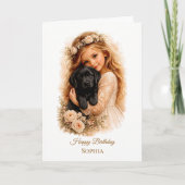 Mädchen mit schwarzem Labrador-Welpen Karte (Vorderseite)