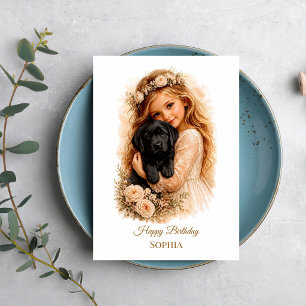 Mädchen mit schwarzem Labrador-Welpen Karte
