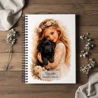 Mädchen mit schwarzem Labrador-Welpen Notizblock