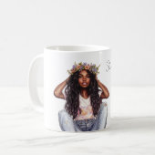 Mädchen mit schwarzen Haaren Blumen im Haar Kaffeetasse (Vorderseite Links)