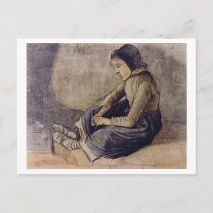 Mädchen mit schwarzer Kappe sitzend, Vincent van G Postkarte