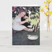 Mädchen mit schwarzer Katze, Jessie Willcox Smith Karte (Gelbe Blume)