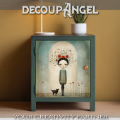 Mädchen mit schwarzer Katze und roten Pappchen - E Seidenpapier