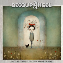 Mädchen mit schwarzer Katze und roten Pappchen - E Seidenpapier