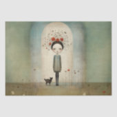 Mädchen mit schwarzer Katze und roten Pappchen - E Seidenpapier (Vorderseite)