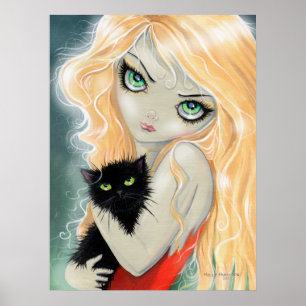 Mädchen mit Schwarzkatze Poster Druck