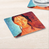Mädchen mit Schweinen, Modigliani Rechteckiger Pappuntersetzer (angewinkelt)
