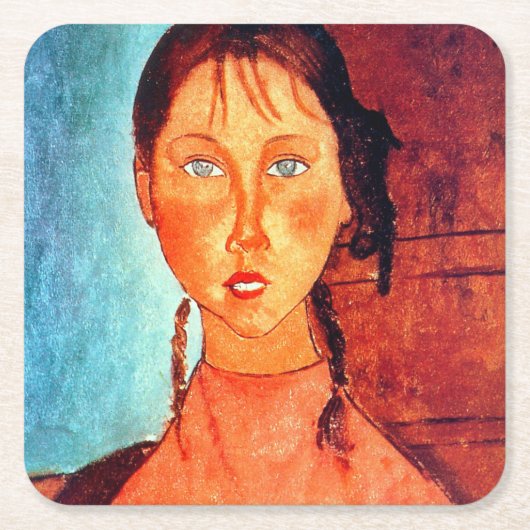 Mädchen mit Schweinen, Modigliani Rechteckiger Pappuntersetzer (Vorderseite)