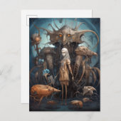 Mädchen mit seltsamen Monstern surreale Kunst Postkarte (Vorne/Hinten)