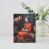 Mädchen mit seltsamen und wackeligen Vögeln Postkarte (Stehend Vorderseite)