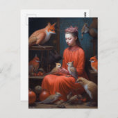 Mädchen mit seltsamen und wackeligen Vögeln Postkarte (Vorne/Hinten)