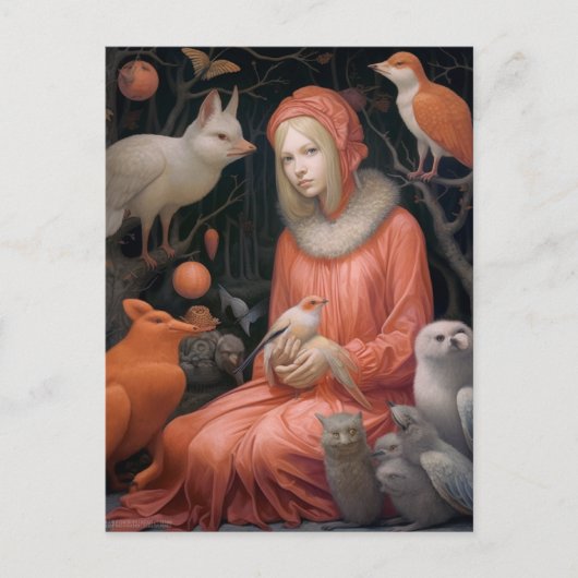 Mädchen mit seltsamer und verrückter Tierwelt Postkarte (Vorderseite)