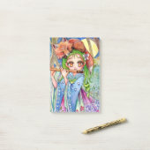 Mädchen mit Sleepy Fox Post-it Klebezettel (Auf Schreibtisch)