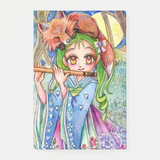 Mädchen mit Sleepy Fox Post-it Klebezettel (Vorderseite)