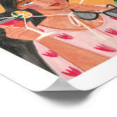 Mädchen mit Sommerhütte Sonnenbrille Blumentapete Poster (Ecke)