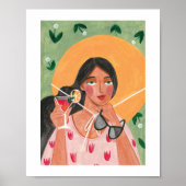 Mädchen mit Sommerhütte Sonnenbrille Blumentapete Poster (Vorne)