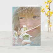 Mädchen mit sommerlichem Sommerbukett Karte (Gelbe Blume)