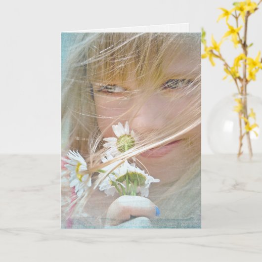 Mädchen mit sommerlichem Sommerbukett Karte (Gelbe Blume)