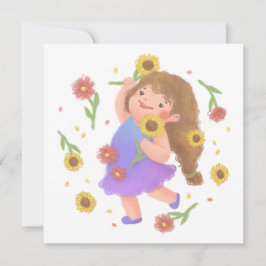 Mädchen mit Sonnenblumen-Illustration Einladung