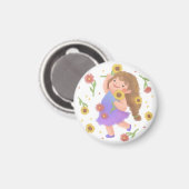 Mädchen mit Sonnenblumen-Illustration Magnet (Vorderseite/Rückseite)