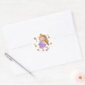 Mädchen mit Sonnenblumen-Illustration Runder Aufkleber (Umschlag)