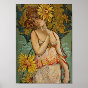 Mädchen mit Sonnenblumen Poster