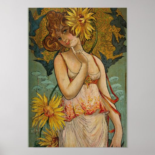 Mädchen mit Sonnenblumen Poster (Vorne)
