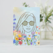 Mädchen mit Sonnenbrille in sonniger Gartenkarte Dankeskarte (Stehend Vorderseite)