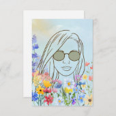 Mädchen mit Sonnenbrille in sonniger Gartenkarte Dankeskarte (Vorne/Hinten)