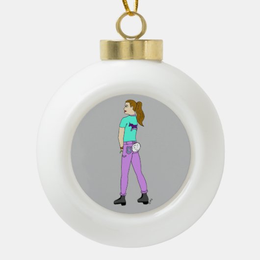 Mädchen mit sonnigen Schwänzen Keramik Kugel-Ornament (Vorderseite)