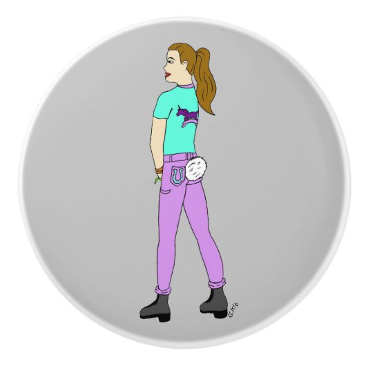 Mädchen mit sonnigen Schwänzen Keramikknauf (Vorderseite)