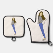 Mädchen mit sonnigen Schwänzen Ofenhandschuh & Topflappen-Set (Vorderseite)
