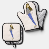 Mädchen mit sonnigen Schwänzen Ofenhandschuh & Topflappen-Set (Vorderseite/Rückseite)