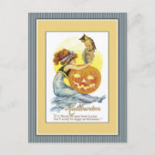 Mädchen mit Spiegel, Kürbis und Eule Postkarte (Vorderseite)