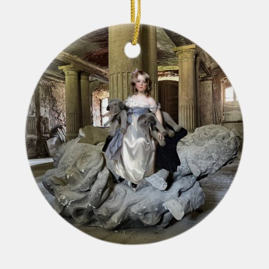 Mädchen mit Spielzeug Keramik Ornament (Vorne)