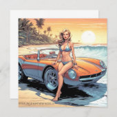 Mädchen mit Sportwagen Einladung (Vorne/Hinten)