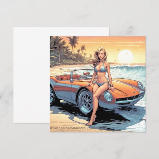 Mädchen mit Sportwagen Einladung (Vorne/Hinten)