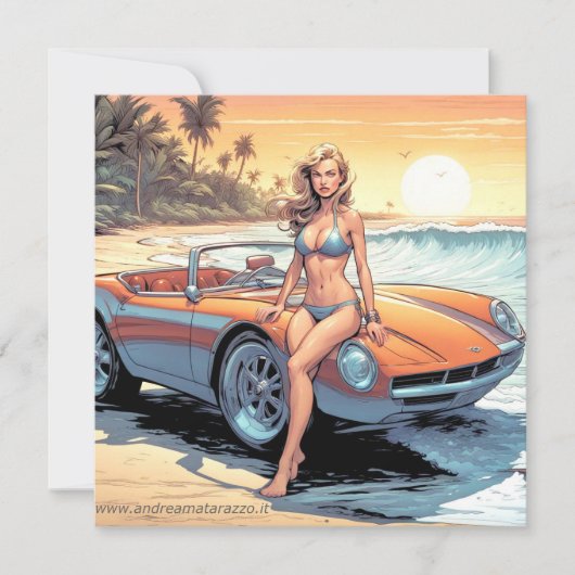 Mädchen mit Sportwagen Einladung (Vorderseite)